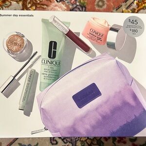Clinique Lavender to Purple Makeup Pouch with Skincare for Summer day essentials